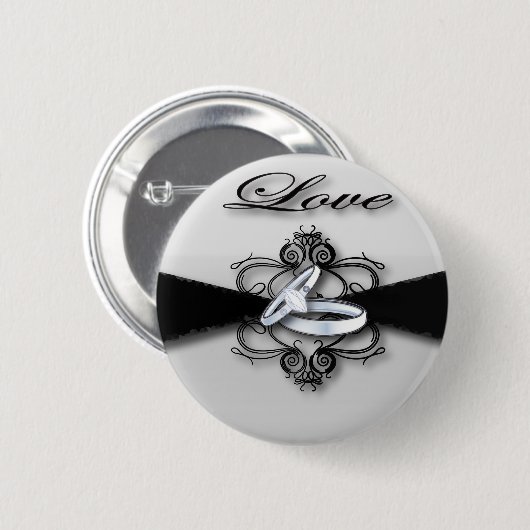 Elegante Schwarz-Weiß-Gastgeschenk Hochzeit Button (Vorne & Hinten)