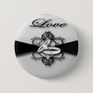 Elegante Schwarz-Weiß-Gastgeschenk Hochzeit Button