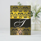ELEGANTE SCHWARZ-WEISS-GELBLOW-DAMASK-MONOGRAMM-UA RSVP KARTE (Stehend Vorderseite)