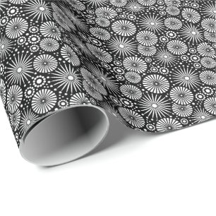 Elegante Schwarz-Weiß-Geometrische Blumen-Sonnenst Geschenkpapier