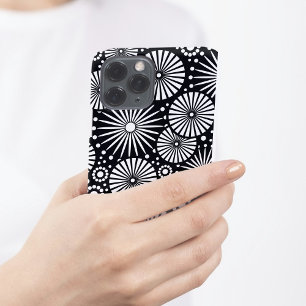 Elegante Schwarz-Weiß-Geometrische Blumen-Sonnenst iPhone 15 Pro Hülle
