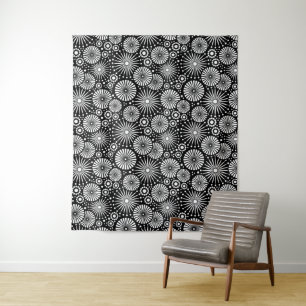 Elegante Schwarz-Weiß-Geometrische Blumen-Sonnenst Wandteppich