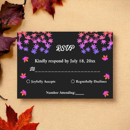 Elegante Schwarz-Weiß-glänzende Blätter Hochzeit i RSVP Karte