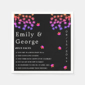 Elegante Schwarz-Weiß-glänzende Blätter Hochzeit i Serviette (Vorderseite)