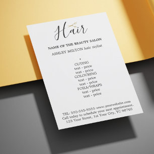 Elegante Schwarz-Weiß-Goldene Schere Haar Menu Flyer