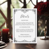 Elegante Schwarz-Weiß-Gotische Hochzeitsdetails Begleitkarte