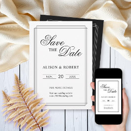 Elegante Schwarz-Weiß-Grenze Altes Geld Hochzeit Save The Date