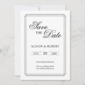 Elegante Schwarz-Weiß-Grenze Altes Geld Hochzeit Save The Date (Vorderseite)
