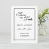 Elegante Schwarz-Weiß-Grenze Altes Geld Hochzeit Save The Date (Stehend Vorderseite)