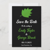 Elegante Schwarz-Weiß-Grün-Blätter Hochzeit im Her Save The Date (Vorderseite)