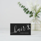 Elegante Schwarz Weiß Haar Script Schere QR Code Visitenkarte (Stehend Vorderseite)