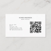 Elegante Schwarz Weiß Haar Script Schere QR Code Visitenkarte (Rückseite)
