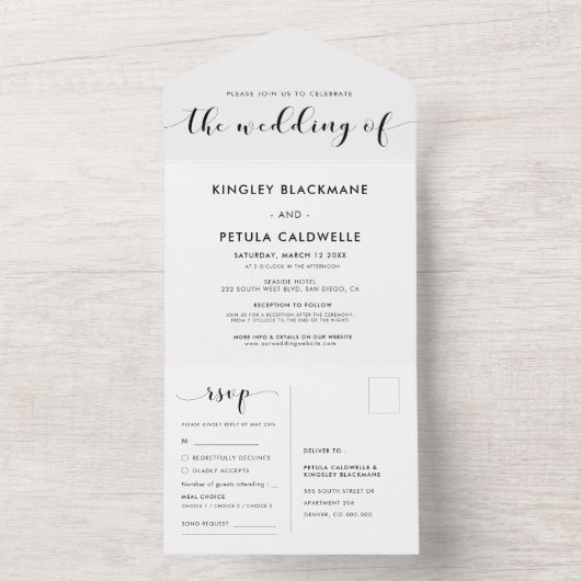 Elegante Schwarz-Weiß-Hochzeit All In One Einladung (Innen Boden)