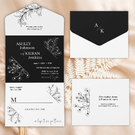 Elegante Schwarz-Weiß-Hochzeit All In One Einladung