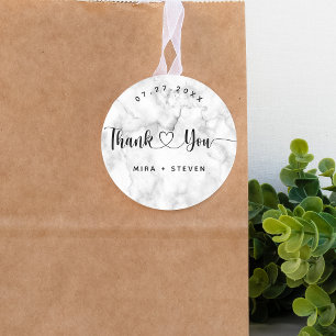 Elegante Schwarz-Weiß Hochzeit danke Classic Runder Aufkleber