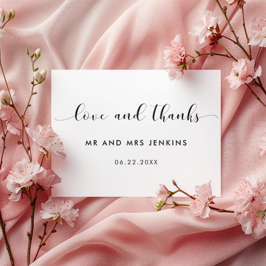 Elegante Schwarz-Weiß Hochzeit Dankeschön Karte