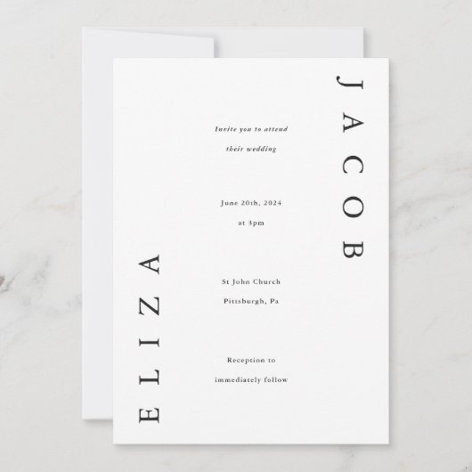 Elegante Schwarz-Weiß-Hochzeit Einladung (Vorderseite)