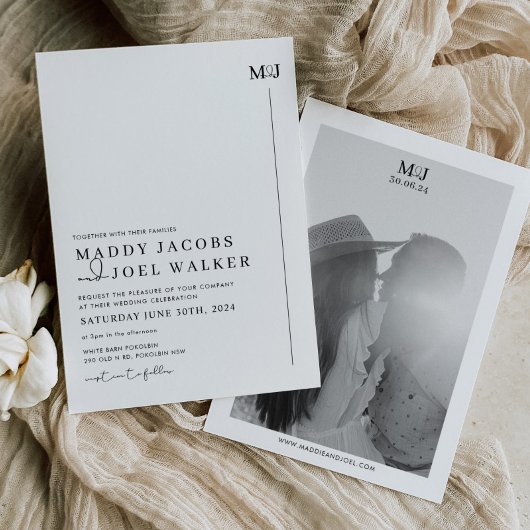 Elegante Schwarz-Weiß-Hochzeit Einladung MADDY