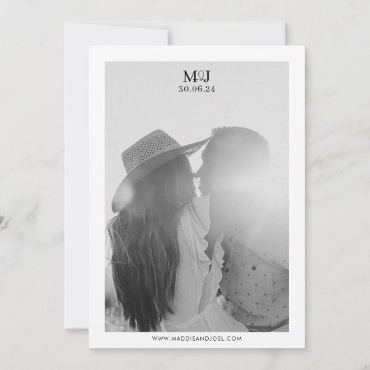 Elegante Schwarz-Weiß-Hochzeit Einladung MADDY (Rückseite)