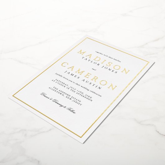 Elegante Schwarz-Weiß-Hochzeit Folieneinladung (Gedreht)