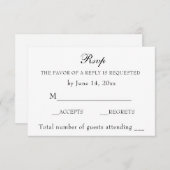 Elegante Schwarz-Weiß-Hochzeit klassisch RSVP Karte (Vorne/Hinten)