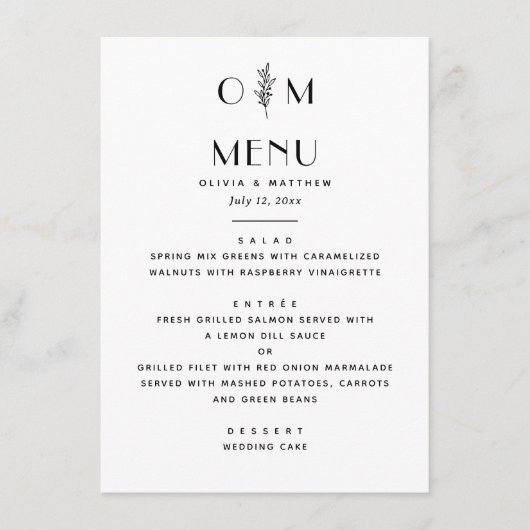 Elegante Schwarz-Weiß-Hochzeit | Minimalistisch Menükarte (Vorderseite)