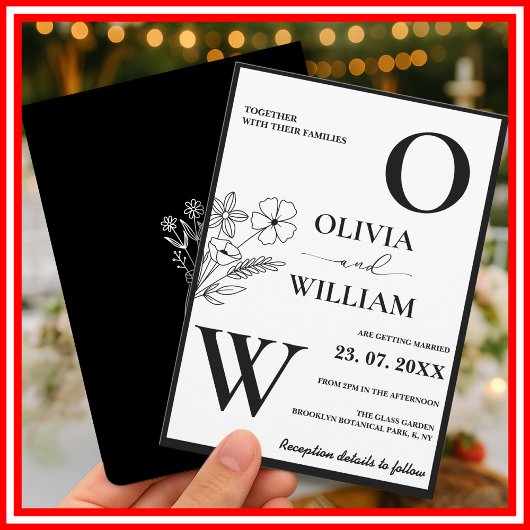 Elegante Schwarz-Weiß-Hochzeit mit Minimalistische Einladung