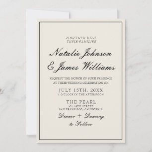 Elegante Schwarz-Weiß-Hochzeit mit QR-Code im Stil Einladung