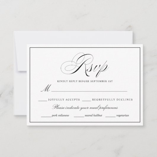 Elegante Schwarz-Weiß-Hochzeit RSVP Karte (Vorderseite)