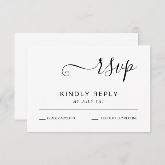 Elegante Schwarz-Weiß-Hochzeit RSVP Karte (Vorne/Hinten)