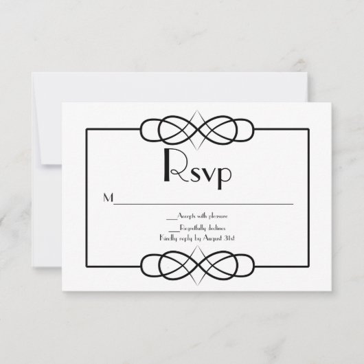 Elegante Schwarz-Weiß-Hochzeit-RSVP-Karte RSVP Karte (Vorderseite)