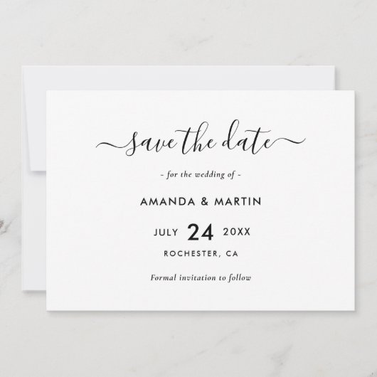 Elegante Schwarz-Weiß-Hochzeit Save The Date (Vorderseite)