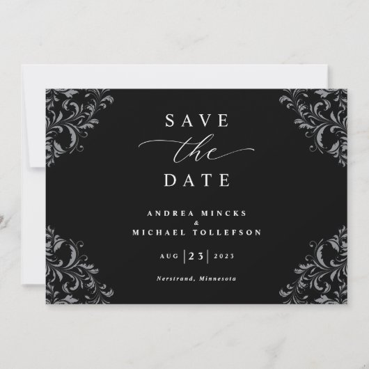 Elegante Schwarz-Weiß-Hochzeit speichert das Datum Save The Date (Vorderseite)