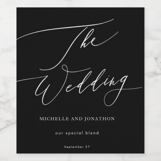 Elegante Schwarz-Weiß-Hochzeit Weinetikett (Einzelnes Label)