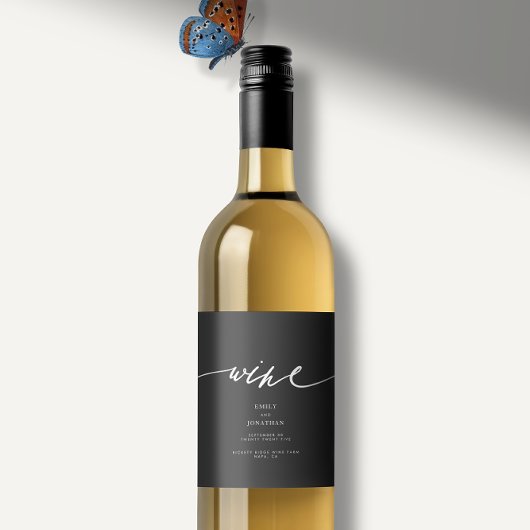 Elegante Schwarz-Weiß-Hochzeit Weinetikett