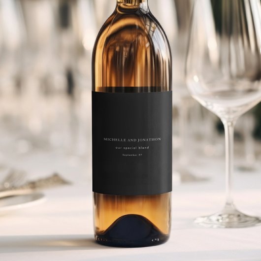 Elegante Schwarz-Weiß-Hochzeit Weinetikett