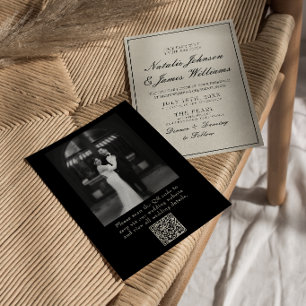 Elegante Schwarz-Weiß-Hochzeits-QR-Code-Foto-Hochz Einladung