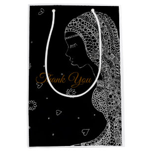 Elegante Schwarz-Weiß-Hochzeitsdusche-Dankeschön-G Mittlere Geschenktüte