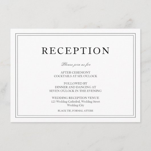 Elegante Schwarz-Weiß-Hochzeitsempfehlung Begleitkarte (Vorderseite)