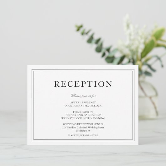 Elegante Schwarz-Weiß-Hochzeitsempfehlung Begleitkarte (Stehend Vorderseite)