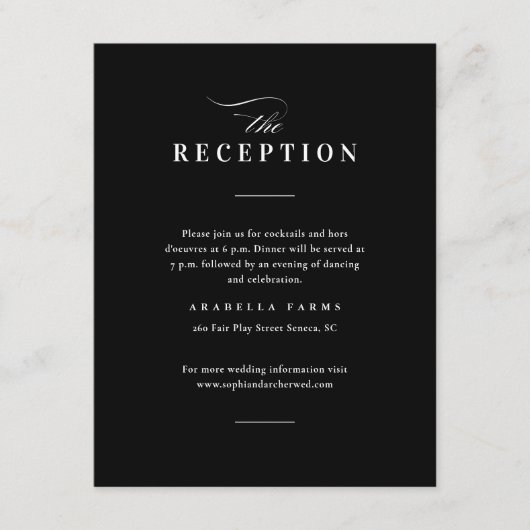 Elegante Schwarz-Weiß-Hochzeitsempfehlung Begleitkarte (Vorderseite)