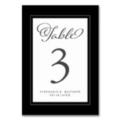 Elegante Schwarz-Weiß-Hochzeitsempfehlung Tischnummer (Vorderseite)