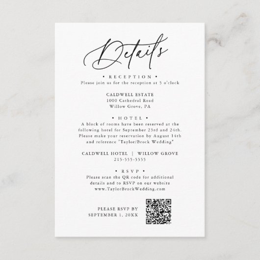 Elegante Schwarz-Weiß-Hochzeitskarte Begleitkarte (Vorderseite)