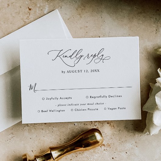 Elegante Schwarz-Weiß-Hochzeitsmahlzeiten RSVP Karte
