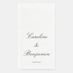 Elegante Schwarz-Weiß-Hochzeitsnamen und Stadtschr Serviette