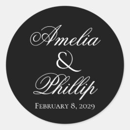 Elegante Schwarz-Weiß-Hochzeitsticker Runder Aufkleber