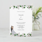 Elegante Schwarz-Weiß-Jasmine-Blumenhochzeit Einladung (Stehend Vorderseite)