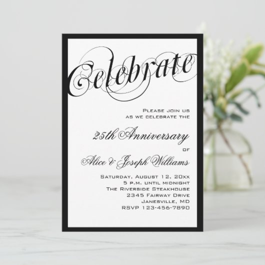 Elegante Schwarz-Weiß-Jubiläum-Party Einladung (Stehend Vorderseite)