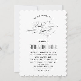 Elegante Schwarz-Weiß-Kalligrafie-Babydusche Einladung