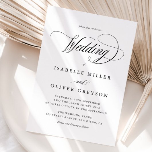 Elegante Schwarz-Weiß-Kalligrafie-Hochzeit Einladung